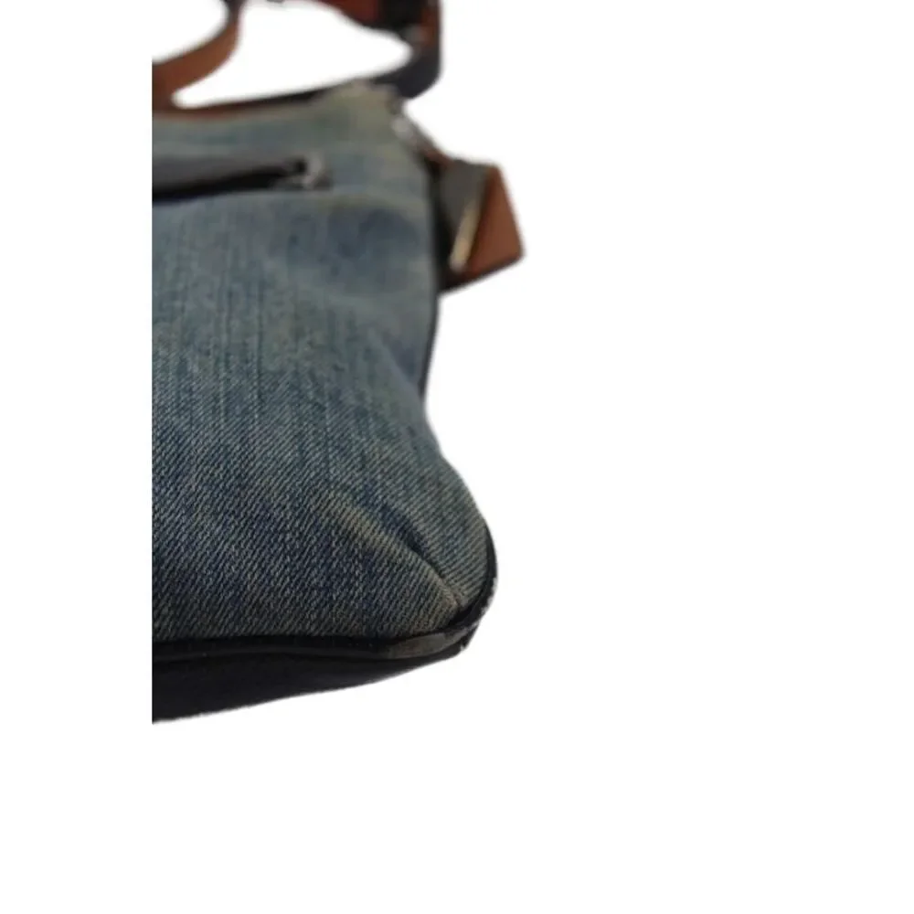 Coach Womens Denim Zip Up Shoulder Bag Blue